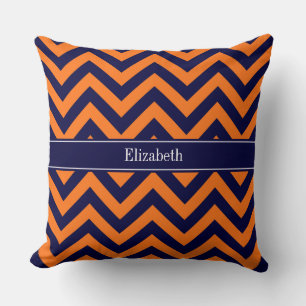 Kürbis Navy LG Chevron Navy Blau Name Monogramm Kissen