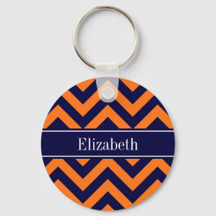 Kürbis Navy LG Chevron Navy Blau Name Monogramm Schlüsselanhänger