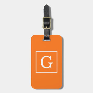 Kürbis Orange Weiße Gerahmte Anfangsmonogramm Gepäckanhänger