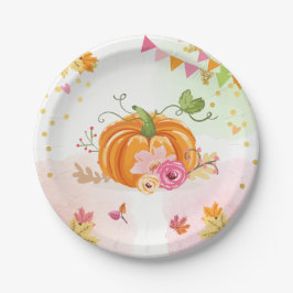 Kürbis-PapierTeller-rosa Goldduschen-Herbst-Fall Pappteller
