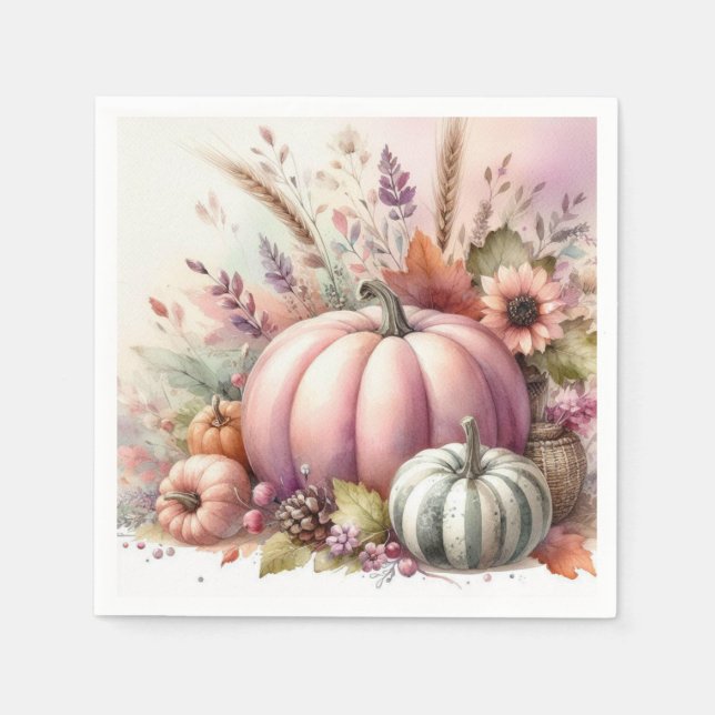 Kürbis pastellfarbene Kürbis Aquarellmalerei Serviette (Vorderseite)
