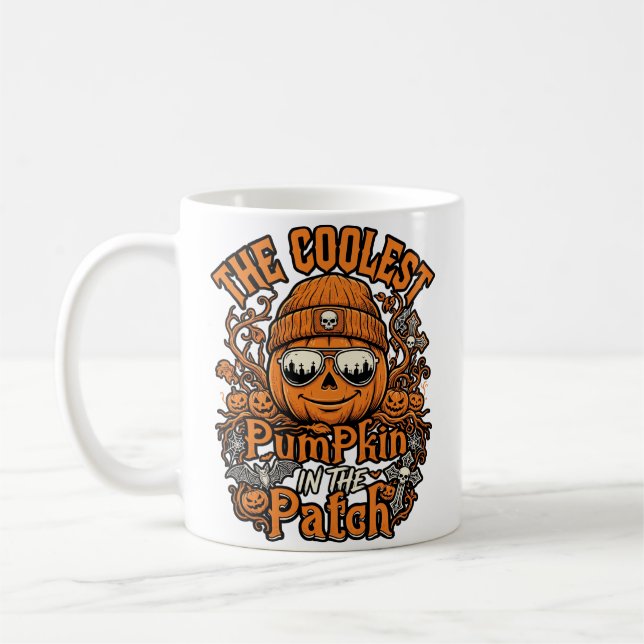 Kürbis-Patch-Halloween-Mütze-Sonnenbrille coolster Kaffeetasse (Links)