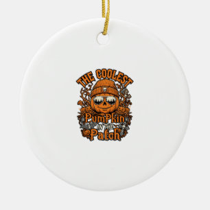 Kürbis-Patch-Halloween-Mütze-Sonnenbrille coolster Keramik Ornament