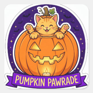 Kürbis-Pawrade-Halloween-Katzen-Aufkleber Quadratischer Aufkleber