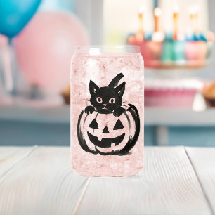 Kürbis-Peek – Halloween-Design mit schwarzer Katze Dosenglas