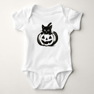 Kürbis-Peek – Schwarzes Katzen Halloween-Design au Baby Strampler