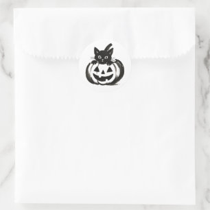 Kürbis-Peek – Schwarzes Katzen Halloween-Design au Runder Aufkleber