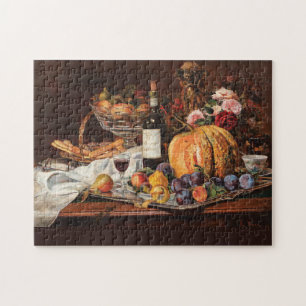 Kürbis Pflaumen Birnen Pfirsiche und Wein Herbstfr