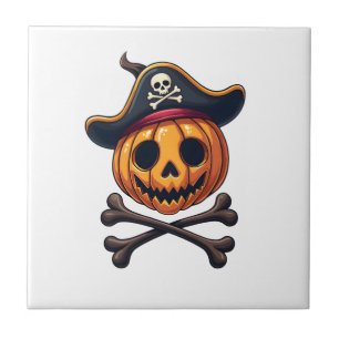 Kürbis-Pirat � Halloween-Totenkopf-Shirt Fliese