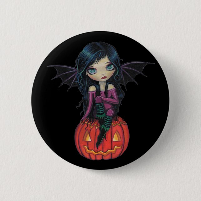 Kürbis Pixie Halloween Süßer Vampir Button (Vorderseite)