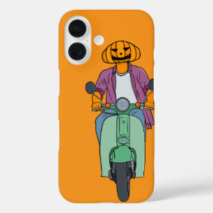 Kürbis-Reiter auf Mint-Scooter iPhone 16 Hülle