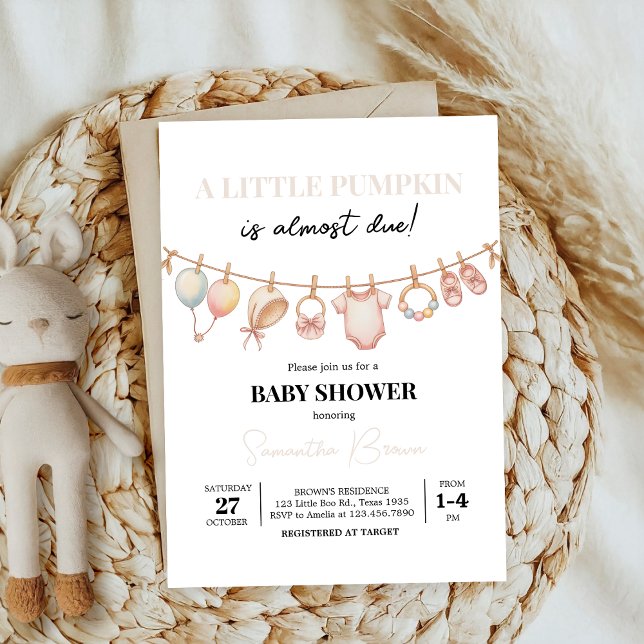 Kürbis-Rosa-Bugkokette Herbstbabydusche Einladung (Von Creator hochgeladen)