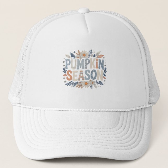 Kürbis-Saison – Blaues Blumen-Retro-Baseballcap Truckerkappe (Vorderseite)