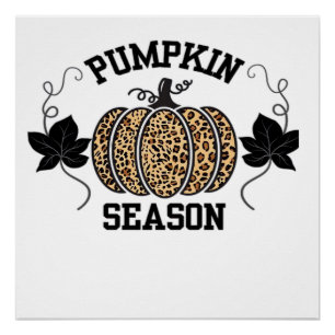 Kürbis-Saison Cheetah-Druck-Kürbis Herbst-Design Poster