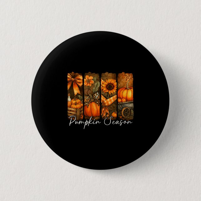 Kürbis-Saison Herbstlaub Coquette-Schleife Dankfes Button (Vorderseite)
