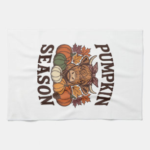 Kürbis-Saison Highland-Kuh Vintage-Herbst-Shirt_1 Geschirrtuch