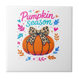 Kürbis-Saison-Leoparden-Bogen-Design � Cute Herbst Fliese