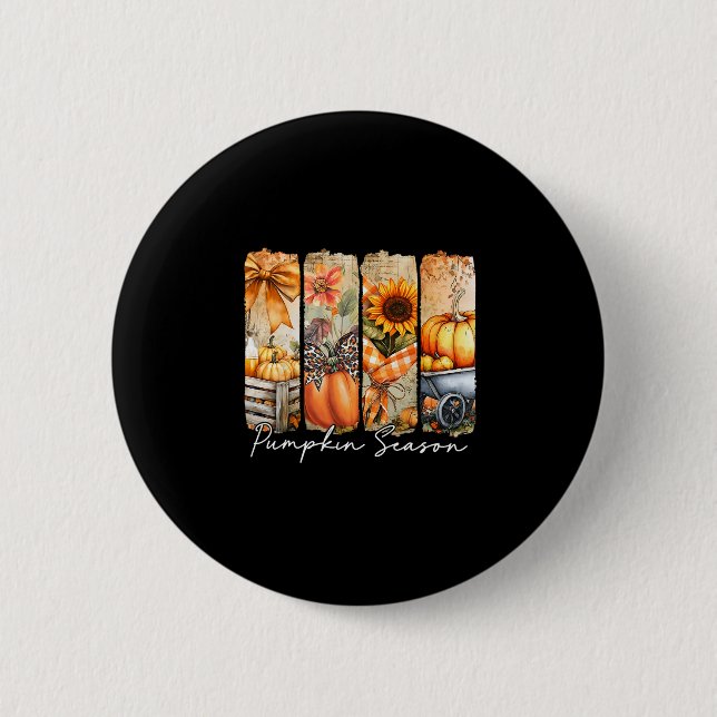 Kürbis-Saison Sonnenblume Erntedankfest Herbst  Button (Vorderseite)