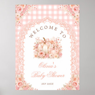Kürbis-Schleife-Herbst-Blumen-Baby-Party-Willkomme Poster