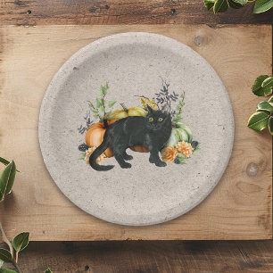 Kürbis Schwarze Katze Herbst Pappteller