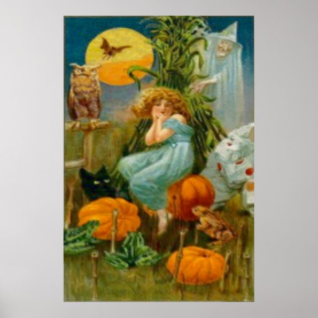 Kürbis Schwarze Katze Hexe Clown Eule Frosch Flede Poster (Vorne)