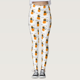Kürbis, schwarze Katzenjammer, Halloween-Muster Leggings