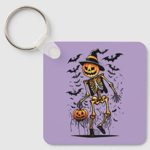 Kürbis-Skelett-Halloween-Kunst Schlüsselanhänger