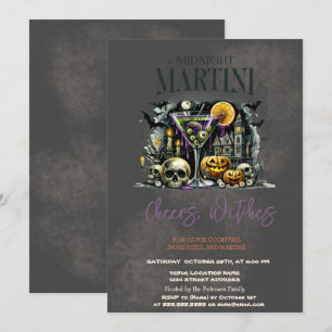 Kürbis-Skelett-Schädel-Martini-Dunkles-Halloween Einladung