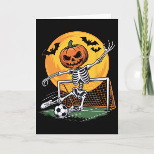 Kürbis-Skelett-Torwart-Fußball-Halloween-Grusel-Sp Karte
