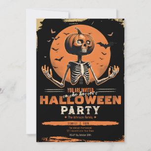 Kürbis-Skelett Vintage-Halloween-Kostenparty Einladung
