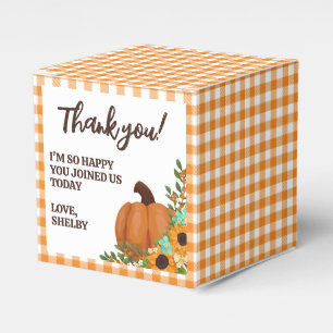 Kürbis & Sonnenblumen Orange Gingham Danke Geschenkschachtel