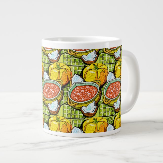 Kürbis, Soße und Streifen Hintergrund Jumbo-Tasse (Vorderseite Rechts)