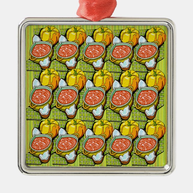Kürbis, Soße und Streifen Hintergrund Silbernes Ornament (Vorne)