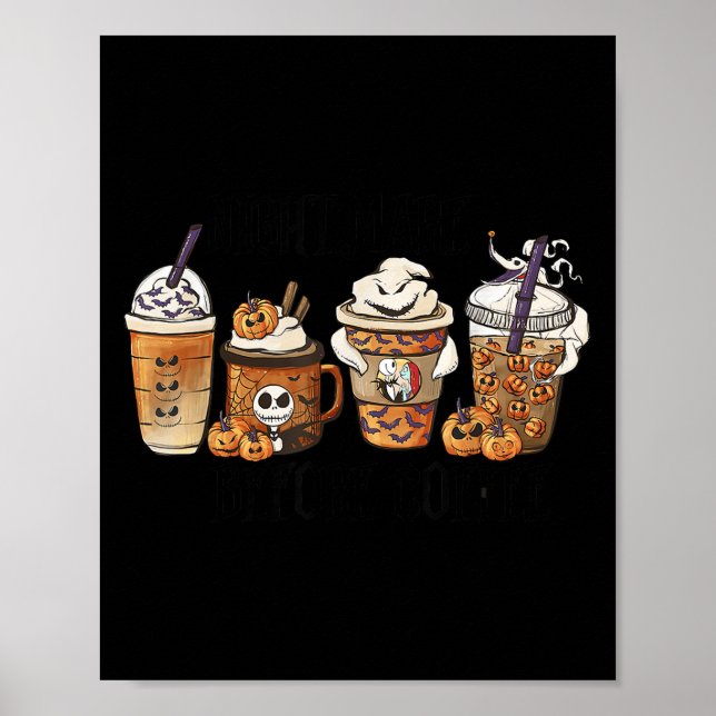 Kürbis-Szene-Halloween-Kostüm vor dem Kaffee  Poster (Vorne)