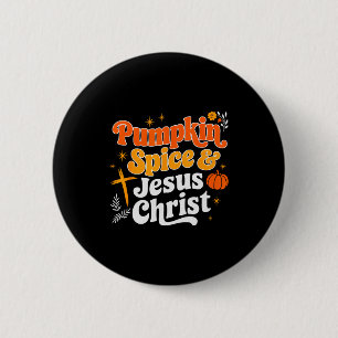 Kürbis-Szene und Jesus Christus Christliches Ernte Button