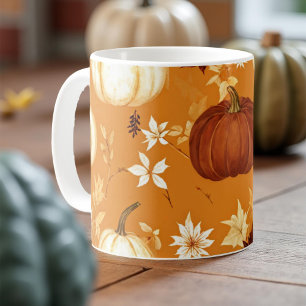 Kürbis-Tasse Orange Wasserfarbe Herbstlaub  Kaffeetasse