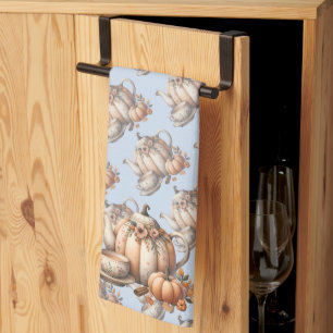 Kürbis-Teekanne mit Herbstblumen-Illustration Geschirrtuch