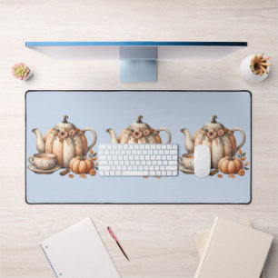 Kürbis-Teekanne mit Herbstblumen-Illustration Schreibtischunterlage