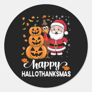 Kürbis Truthahn Santa-Truppe Frohes Hallothanksmas Runder Aufkleber