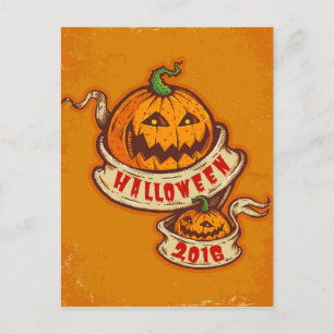 Kürbis und alte Schleife zu Halloween Postkarte