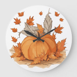 Kürbis und Blätter Große Wanduhr