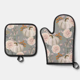 Kürbis und Blume Ofenhandschuh & Topflappen-Set