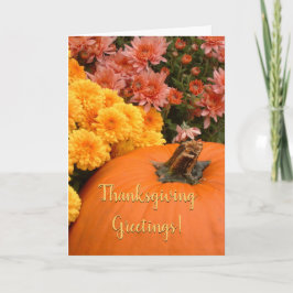 Kürbis und Chrysanthemen / Erntedank Karte