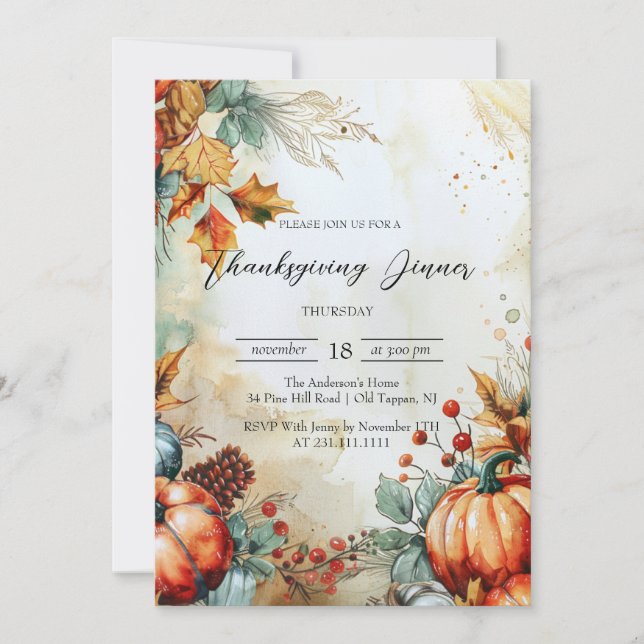 Kürbis und Erntedank der Kiefernfische Einladung (Vorderseite)