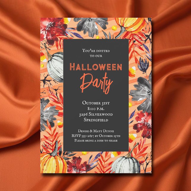 Kürbis und Halloween-Party Einladung (Pumpkins and Floral Fall Halloween Party Invitations)