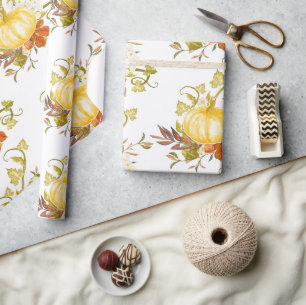Kürbis und Herbstblätter Gefliestete Herbstsaison Geschenkpapier