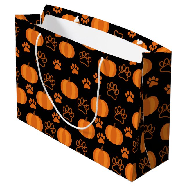 Kürbis und Paws Halloween Große Geschenktüte (Rückseite Schrägansicht)