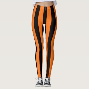 Kürbis und schwarze große vertikale Streifen Leggings