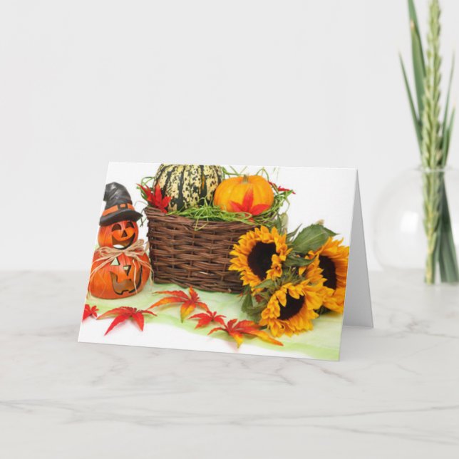 Kürbis und Sonnenblumen Feiertagskarte (Vorderseite)