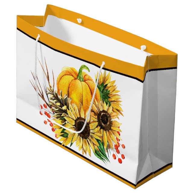 Kürbis und Sonnenblumen Herbst Große Geschenktüte (Vorderseite Schrägansicht)